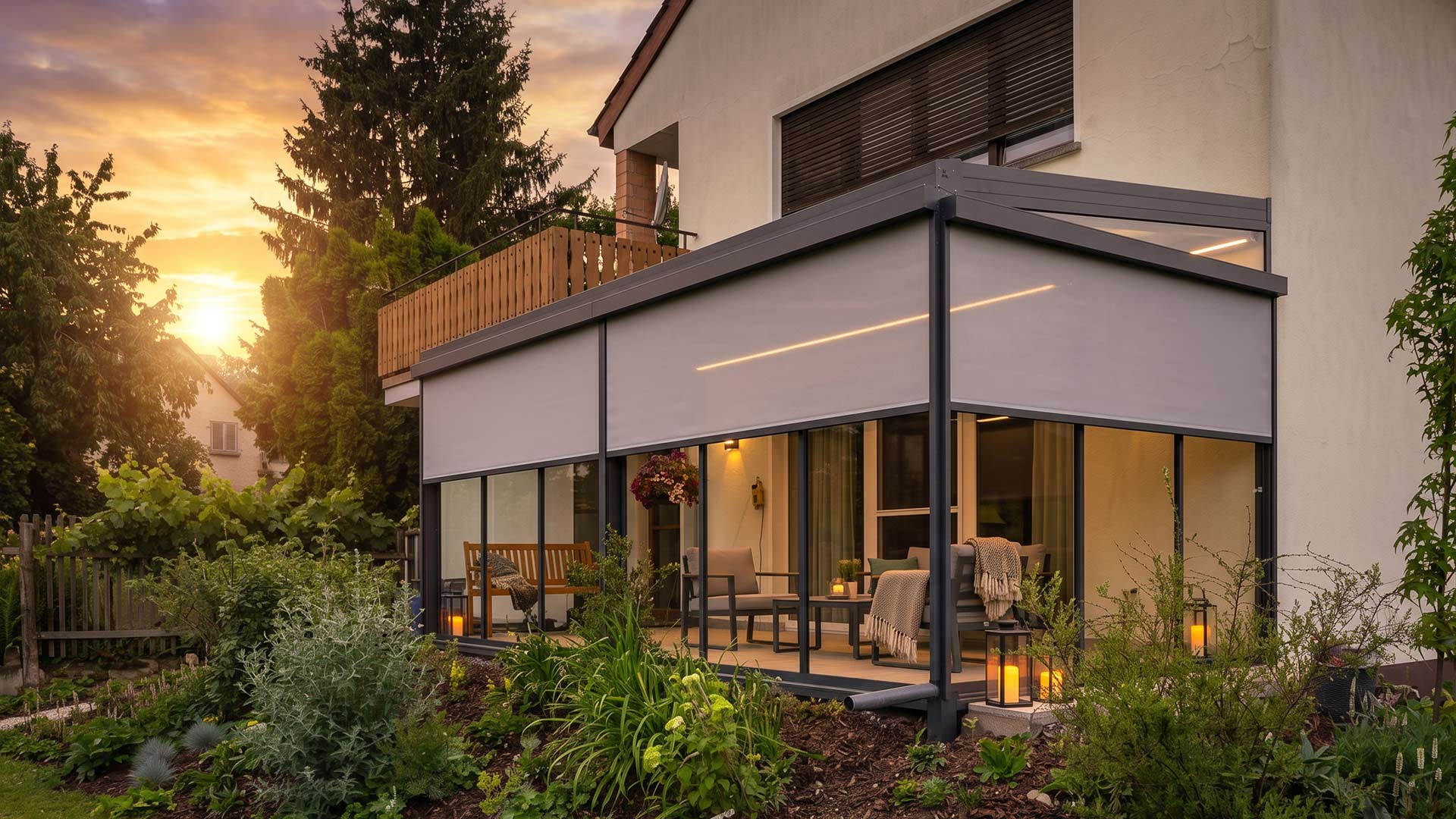 Terrassenüberdachung mit Senkrechtmarkisen in Mühlhausen